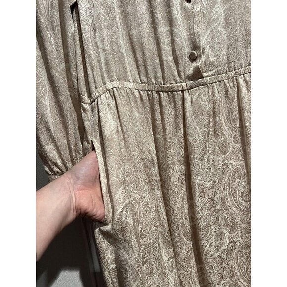 Vintage Frank Young Dress 100% Silk Paisley Long Sleeve 10 Silver Secretarial - Picture 5 of 10
